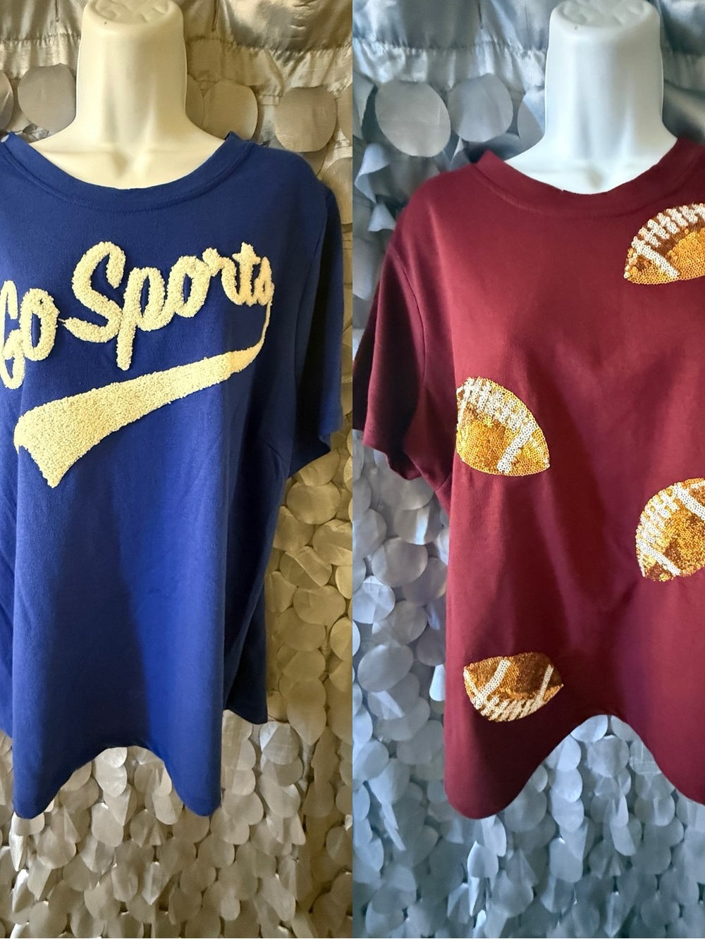 2 pack Go Sports' Short Sleeve Tee with Cream Script and Burgundy Football Tee